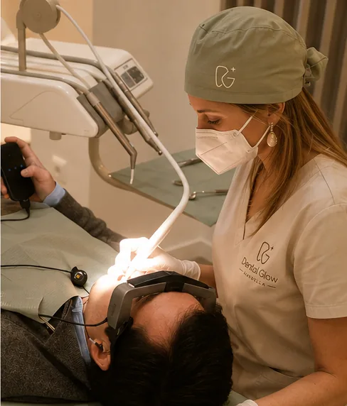 Higienista realizando tratamiento de higiene dental profesional